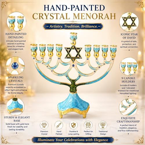Matashi Hand Painted Enamel Menorah Candelabra w/Star of David Design - Image 3