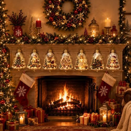 7PCS Glowing Christmas Ornaments - Mini Gold Light-Up Christmas Ball Ornaments - Christmas Tree Ornament with Warm LED Light for Tree Mantel, Holiday Scene Decoration & Gift - Image 5