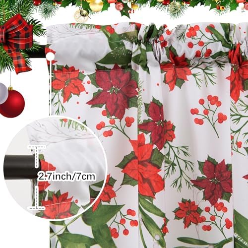 youleyar Christmas Curtains for Living Room, 84 Inch Length Rod Pocket Xmas Curtian Panels, Printed Pattern Flower Window Drapes for Bedroom Dining Room Drapes, 52" W x 84" L - Image 4