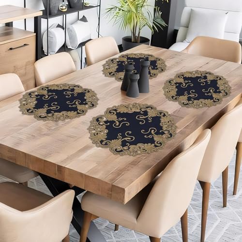 Decozen Set of 12 Doilies for Table, Lace Doilies - Rustic, Crochet, Farmhouse, Kitchen, Round Christmas Placemats - Dining Table Centerpiece Decor - 15 inch Gold Blue, The Vintage Opulence Collection - Image 5