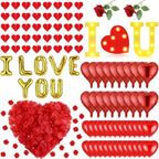 Romantic Anniversary Valentines Day Decorations Bedroom Special Night Decorations with I Love You Light Sign Balloons, Rose Petals, Artificial Roses, Red Heart Strings for Room Hotel Anniversary Decor by Peconal