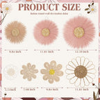 Chunful 7 Pcs Boho Wall Basket Decor Rattan Flower, Dark Pink - Image 2