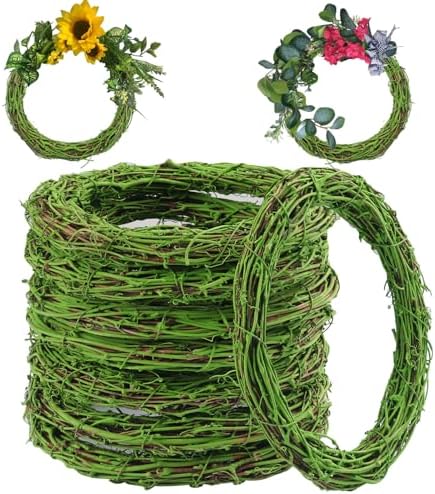 7 Pcs 10 inch Natural Grapevine Wreath Set, Hand-Woven Vine Branch Wreaths for DIY Crafts, Christmas Decorations, Home & Event Styling(Green) by KUKLIPJIM