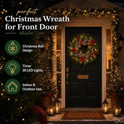 24 Inch Christmas Wreaths for Front Door-Pine Artificial Christmas Wreath - Image 2