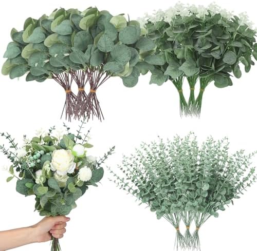 Giegxin 1000 Pcs Mixed Artificial Eucalyptus Leaves Stems Bulk Green by Giegxin