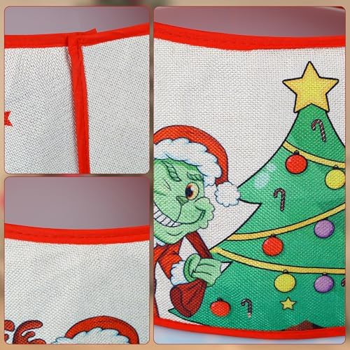 Christmas Tree Collar, 24" Christmas Tree Base Cover with Classic Pattern, Xmas Tree Decorations for Home Indoor, Linen (White) - Image 4