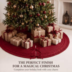 Hollowfly 48 Inch Burgundy Christmas Tree Skirt for 7.5ft Tree Cable Knit - Image 6