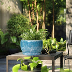SQOWL Ceramic Planters - 10 Inch Plant Pot Indoor with Drainage Hole and Saucer, Decorative Flower Pot Outdoor, Round Large Planter, Living Room Office Garden Decor, Plant Lover Gifts for Women, Blue - Image 5