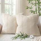 a moment 2 Pack Bamboo Fiber Pillow Covers - Waffle Weave, Ultra Soft & Breathable, Euro Shams Cotton Throw Pillow for Couch, Sofa, Bedroom Living Room 26x26 Inch Beige by amoment
