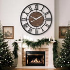 30 Inch Black Roman Numerals Large Wall Clock with Walnut Dial - Image 4