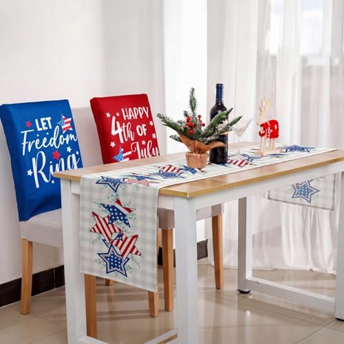 Newtay 13 Pcs 4th of July Table Runner Placemats and Dining Chair Cover Set Patriotic Red White Blue Decoration for 250th Anniversary Memorial Independence Day Kitchen Dining Home Party Decor(Bright) - Image 5