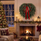 Suncalla 32''Christmas Wreath for Front Door Artificial Cedar Winter Wreath | Wreath with Berry and Ribbon, Lifelike Faux Pine Needle, Fake Greenery Wreath, for Porch Holiday Outdoor Xmas Decor - Image 5