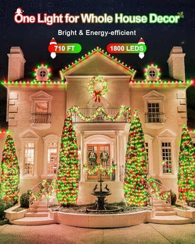 Red Green Christmas Lights Outdoor Total 710FT 1800 LED,Extra Long String Waterproof, Timer & Memory, 8 Modes Dimmable Plug in Fairy for Outside Tree Holiday Party Wedding Decor - Image 3