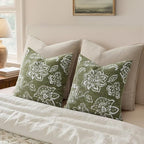 Set of 2 Chenille Floral Pillow Covers 20x20 Inch Sage Green - Image 5