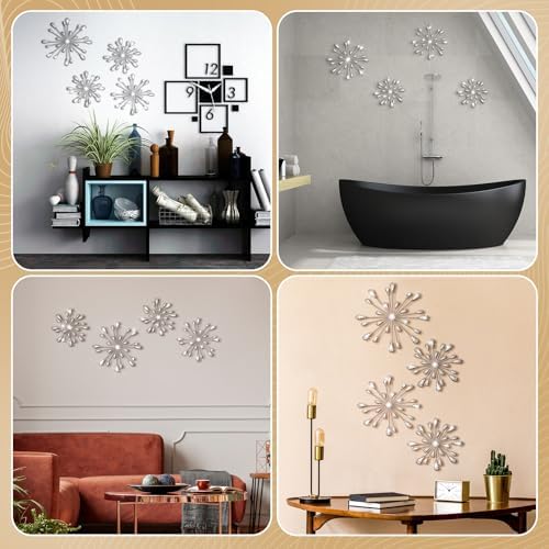 Hicarer 4 Pcs Starburst Wall Decor, Bling Metal Wall Art, Silver - Image 5