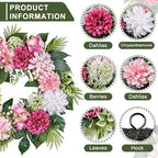 24-Inch Spring Wreath for Front Door with Hydrangeas Dahlias Daisy Silk Flowers and Berry Greenery for All Seasons Indoor Outdoor Wedding Farmhouse Porch Wall Living Room Home Wedding Decor - Image 2