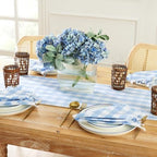Knotted Gingham Table Runner and Napkin Set of 4, Blue - 13" W x 70" L - Image 2