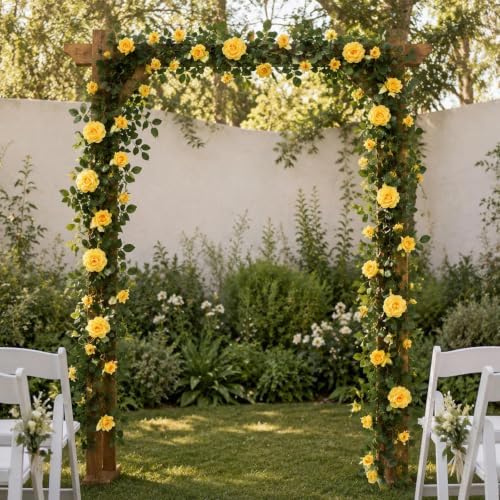 71in Artificial Rose Vine Silk Flower Garland Wedding Garden Decor(Orange) - Image 7