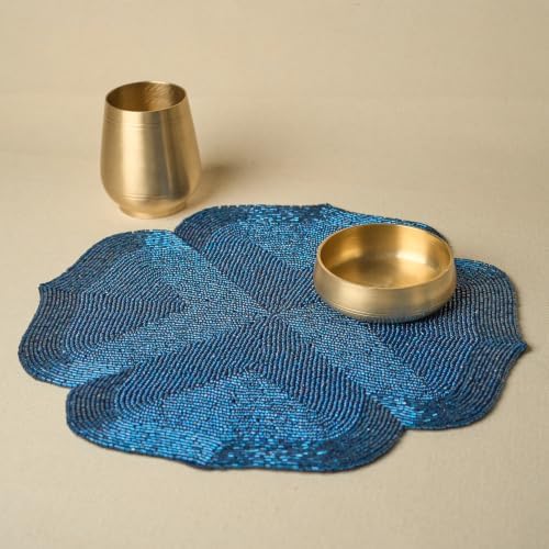 Beaded Placemat 14" Glass Bead Side Table Mats for Dining Table, Decorative Placemat for Kitchen Counter, Ideal for Everyday Use, Blue Morocconpattern, Elegant & Luxurious Gift (Set of 4) - Image 5