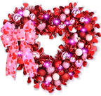 Waipfaru 2 Pcs 14.2'' Valentines Day Wreath, Heart Wreaths for Front Door, Red Pink White Valentine Wreath Decorations with Bowknot Lights for Valentine's Home Wedding Party Wall Window Gifts Decor by Waipfaru