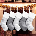 GEX Christmas Stockings 5 Pack for Family 20" Large Silver Gray Satin with Sequins Faux Fur Rhinestones Embroidered Classic Luxury Fireplace Tree Decorations Ornament for Xmas Season (Set of 5) by GEXWorldwide