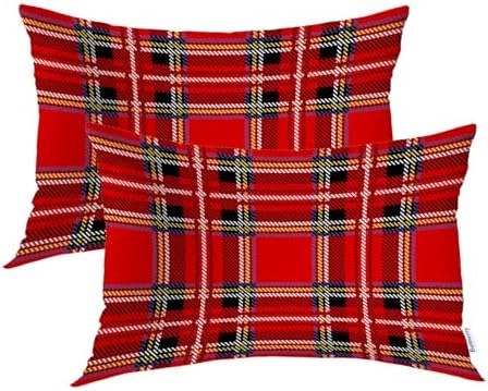 Batmerry Red Colorful Abstract Plaid Pillowcases, Royal Stewart Tartan Classic Red Scottish Plaid Decorative Bed Pillow Cover with Hidden Zipper Soft Blended for Hair and Skin 20X26 in by Batmerry