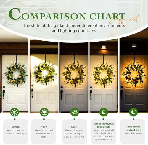Solar Spring Wreath for Front Door 24inch Pre-lit 50LED Spring Summer Decorations Artificial Wreath Colorful Daisy for Outside Home Decor Festival Farmhouse Decor(2408) - Image 4