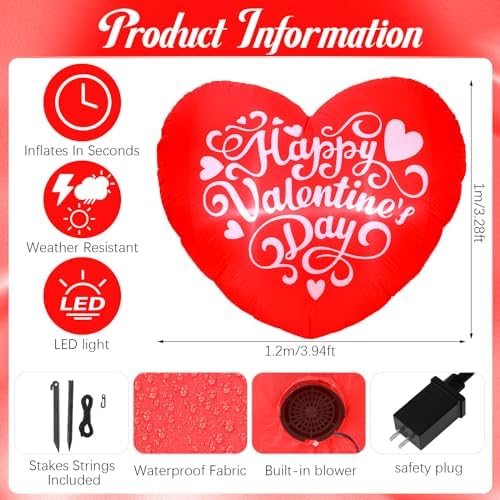 VIHOSE Inflatables Arch Outdoor Decorations Inflatable Arch Build in LED Lights for Party Supplies Decor(5.5 ft,Heart) - Image 2
