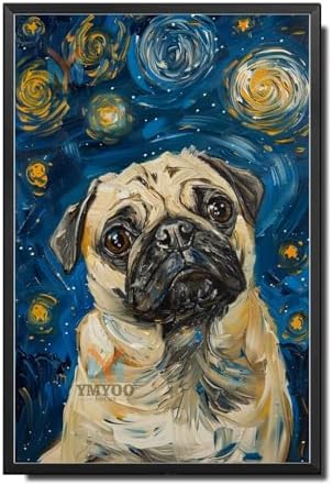 Metal Sign Tin Sign Vintage Wall Art Pug Starry Night Pug Curious Pug in A Celestial Sky for Home Den and Seasonal Displays Corrosion Resistant Aluminum 6×8 Inches with Metal Frame by YmyooForTinSign