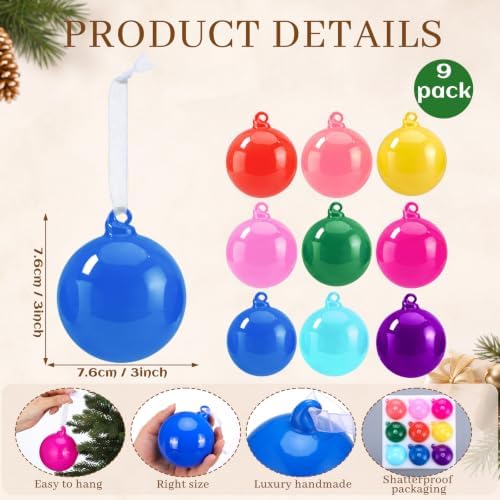 FoldTier 9pcs 3" Colorful Glass Ball Christmas Tree Ornament, Colorful - Image 2