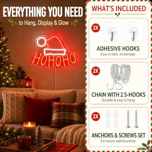 HOHOHO Christmas Neon Sign LED Wall Decor with Santa Hat for Holiday Home - Image 6