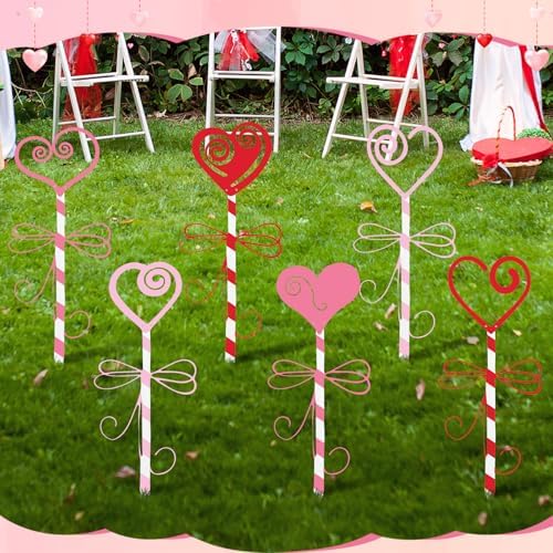 6 Pcs 14.6" Valentine's Day Metal Yard Stakes Large Metal Heart Garden Stakes Red Pink Planter Sign for Valentines Day Flower Pot Porch Patio Walkway Lawn Outdoor Decoration - Image 4