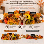 Fall Candle Holder Centerpiece for Table Decor with Maple Leaves Burlap Bow - Image 5