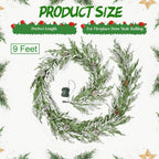 YoleShy 9 FT Real Touch Norfolk Pine Garland Flocked Christmas Garland with Lights Pinecone and White Snow Battery Operated Prelit Garland Christmas Decorations for Mantle Fireplace Xmas Home Decor - Image 2