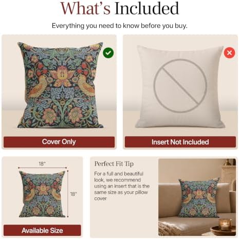William Morris Strawberry Thief A Blue Tapestry Throw Pillow Cover 18 x 18 - Image 6