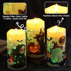 Eywamage Fiber Optic Halloween Flameless Pillar Candles with Remote 3 Pack - Image 3