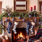 12 Pcs 2.36in Christmas Scottish Tartan Ball Ornaments, Blue - Image 4