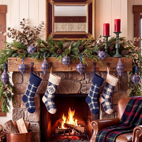 12 Pcs 2.36in Christmas Scottish Tartan Ball Ornaments, Blue - Image 4
