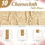 10 Pack Beige Cheesecloth Table Runner 17"x108" Boho Gauze Fabric Table Runner Vintage Rustic Sheer Runners for Wedding Party Bridal Baby Shower Table Decorations - Image 2