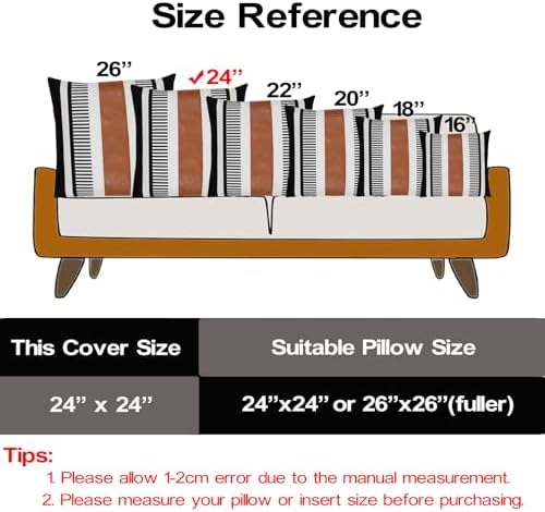 24x24 Boho Striped Pillow Cover with Faux Leather Accent, Black, 2 PC - Image 4