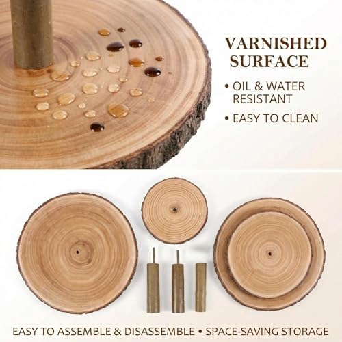 SENMUT 4 Tier Rustic Wood Cupcake Stand with Natural Bark, Varnish Finish, for Wedding, Birthday, Farmhouse Party - Image 3