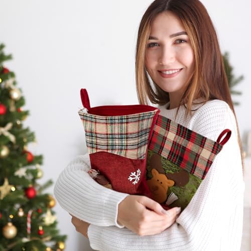 Foaincore Vintage Christmas Stocking 6 Pack 18 Inches with 6 Pieces Zinc Alloy Stocking Holders Fireplace Adjustable Holders for Family Holiday Mantel(Christmas Style) - Image 5
