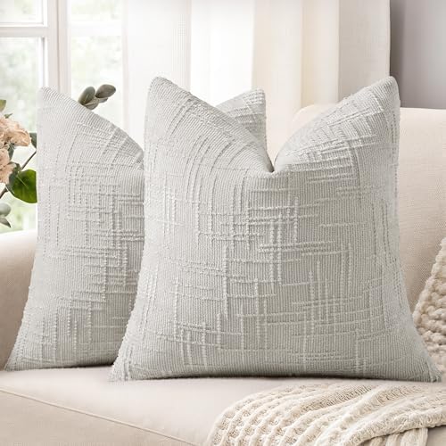 decorUhome Textured Chenille Throw Pillow Covers 26x26 Set of 2 Light Grey by decorUhome