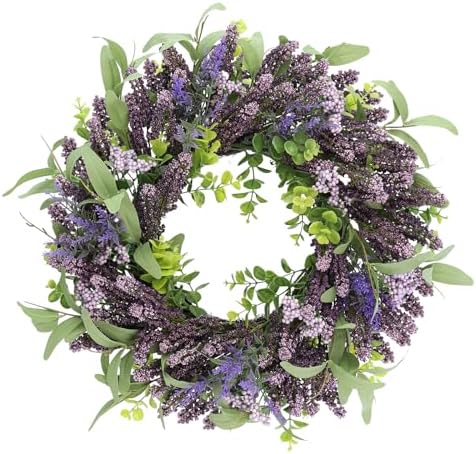 26 Inch Lavender Wreath for Front Door, Spring Summer Purple Flower Wreath with Eucalyptus Leaves for Indoor Outdoor Wall Window Wedding Festival Decor for All Seasons by SENCOS