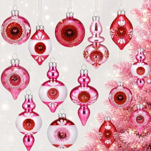 Soulchen 10 Pcs Vintage Glass Christmas Ornaments, Assorted, Pink by Soulchen
