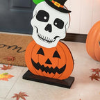 Glitzhome 36'H Wooden Halloween Stacked Ghost Frankenstein Skull Pumpkin Porch Decor, Farmhouse Yard Sign Rustic Style Porch Sign with Wood Base for Home Party Decor - Image 5