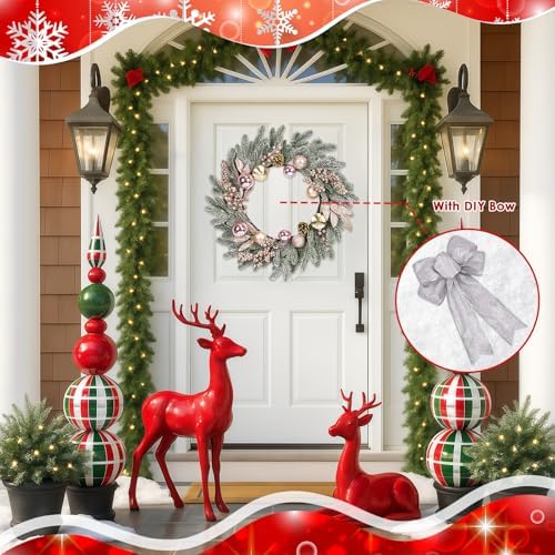 Christmas Wreaths for Front Door Decor Flower, 20" Winter Pine - Image 3