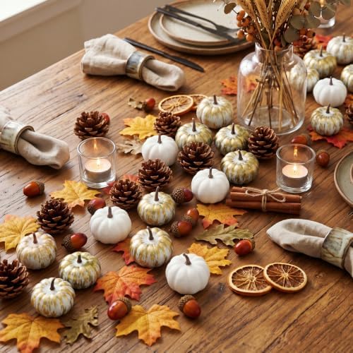 Yookeer 120pcs Fall Mini Pumpkins Artificial Acorn Pine Cone, Vintage Color - Image 4