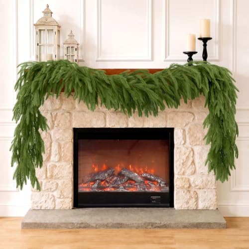 2 Pcs 9ft Christmas Artificial Norfolk Pine Garland, Real Touch Winter Greenery Garland for Fireplace, Mantle, Table, Stairs, Indoor Outdoor Christmas Decorations (2Pcs, 9ft) by Unknown