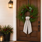 24 Inch Christmas Wreath for Front Door with Decorative Wreath Sash, Faux Norfolk Pine Wreath with Red Berries Pinecones and Eucalyptus Leaves, Farmhouse Holiday Decor - Image 6